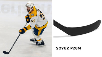 Roman Josi of the Nashville Predators with a CCM stick next to a SOYUZ P28M hockey blade