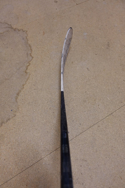 Blade of Timo Meier's pro stock True hockey stick photographed from above, showing an open mid curve