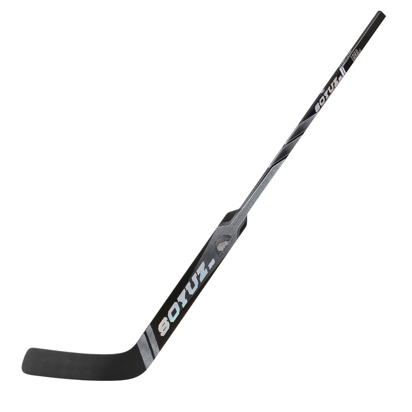 SOYUZ LORD custom goalie stick – full side view, black grey design