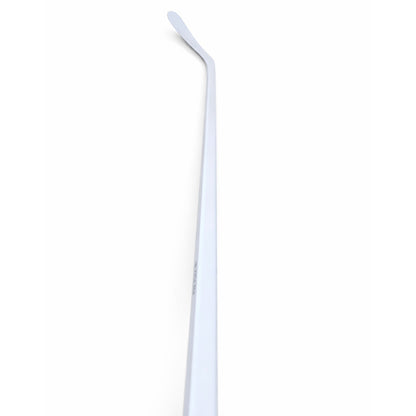 Nahaufnahme des ABSHockey Whiteout Eishockeyschlägers in Weiss aus tiefer Perspektive