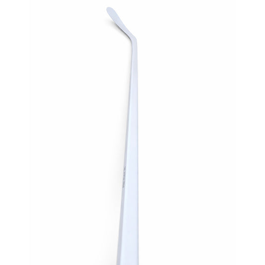 Nahaufnahme des ABSHockey Whiteout Eishockeyschlägers in Weiss aus tiefer Perspektive