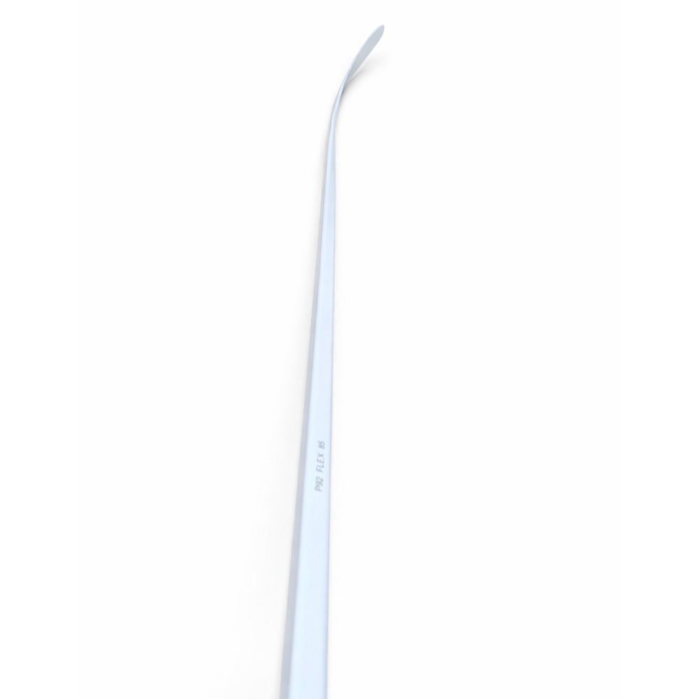 Vorderansicht des ABSHockey Whiteout Eishockeyschlägers in Weiss mit sichtbarer Curve