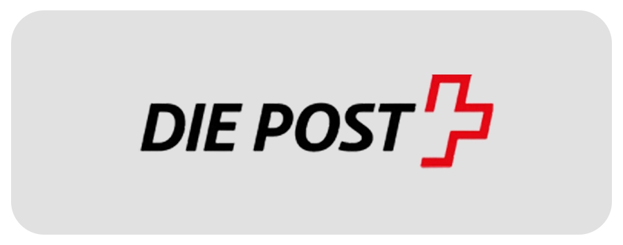 Die Post black text with grey background and round edges plus red die Post logo