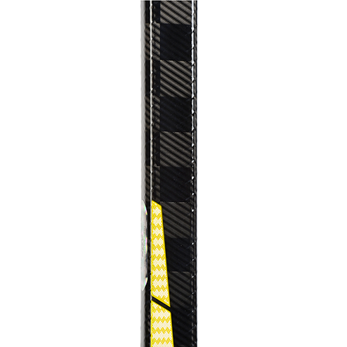 custom ice hockey stick delivered in 3-5 weeks, shaft view with spiral grip and part of the taper design in chrome gold