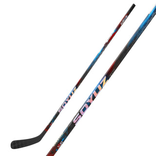 SOYUZ AURORA custom hockey stick – both sides, black red blue carbon finish