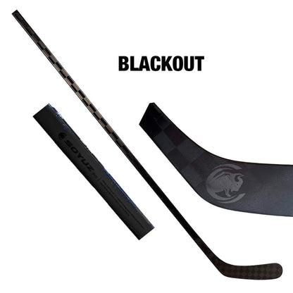 SOYUZ ARCANE Blackout Version – all-black custom hockey stick with laser-engraved phoenix logo on the blade