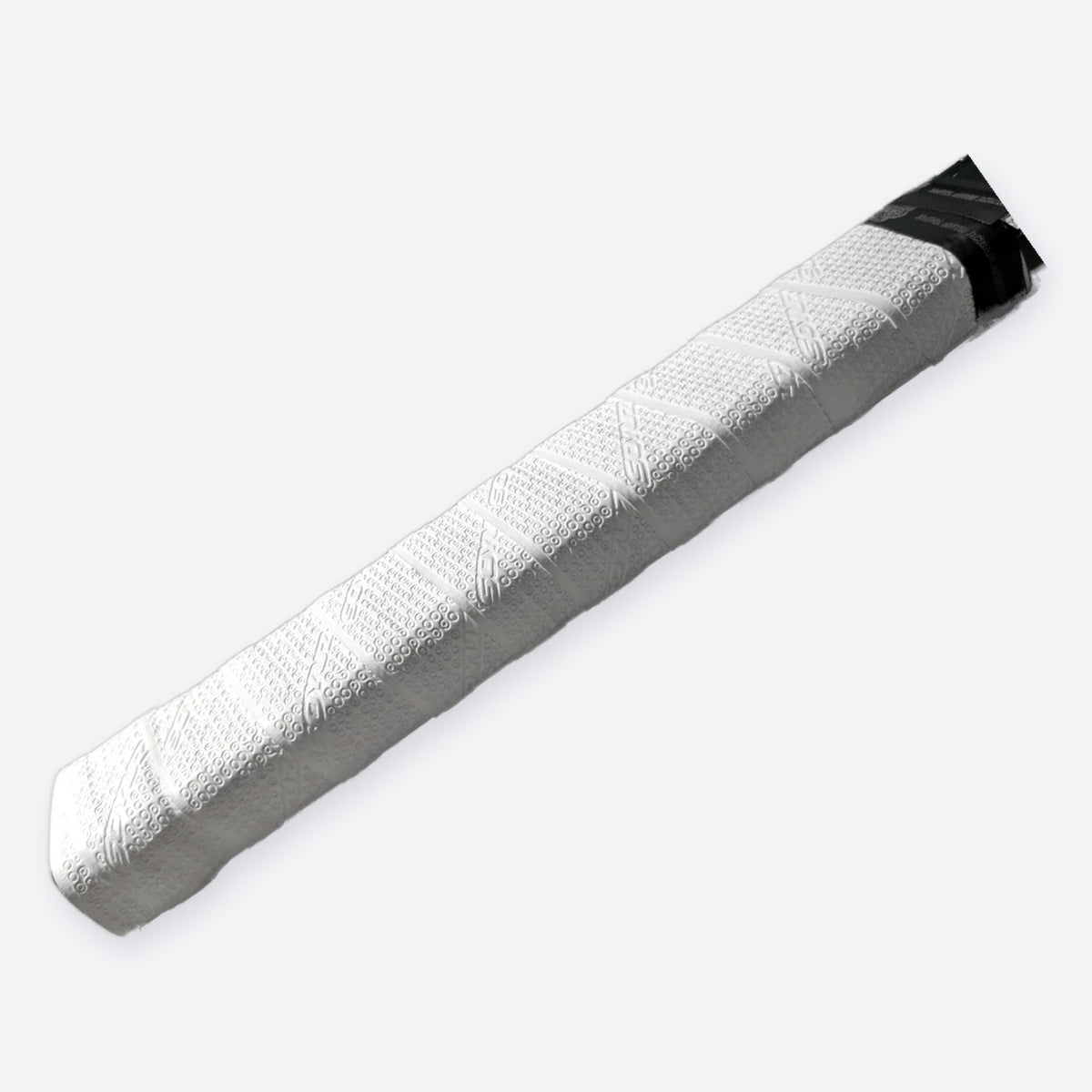 Weisses SOYUZ Griptape am oberen Schaft eines Eishockeyschlägers, strukturierte Oberfläche