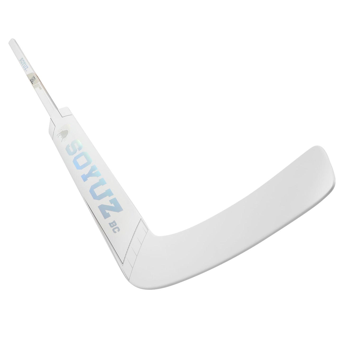 SOYUZ LORD goalie stick blade angle – white carbon weave texture