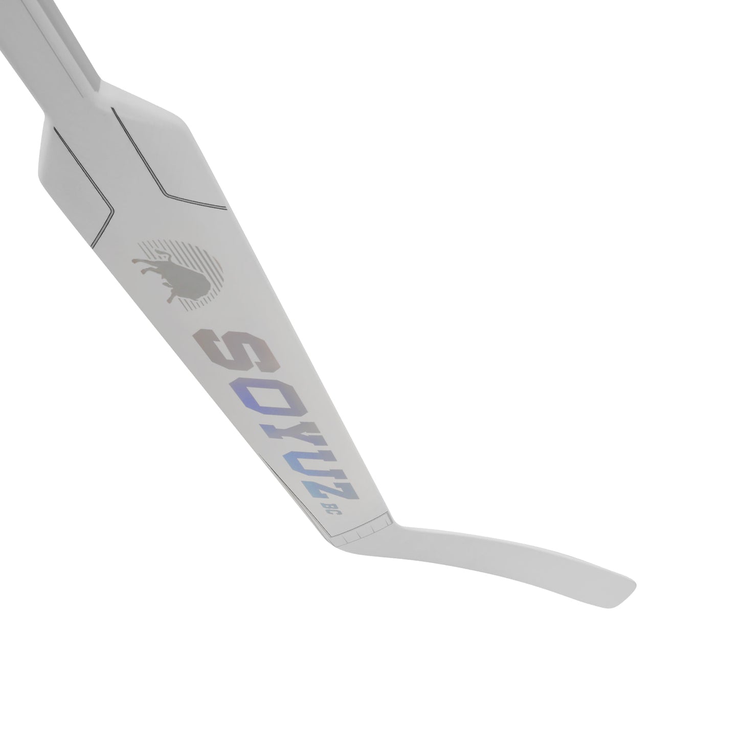 SOYUZ LORD goalie stick blade detail – white carbon construction