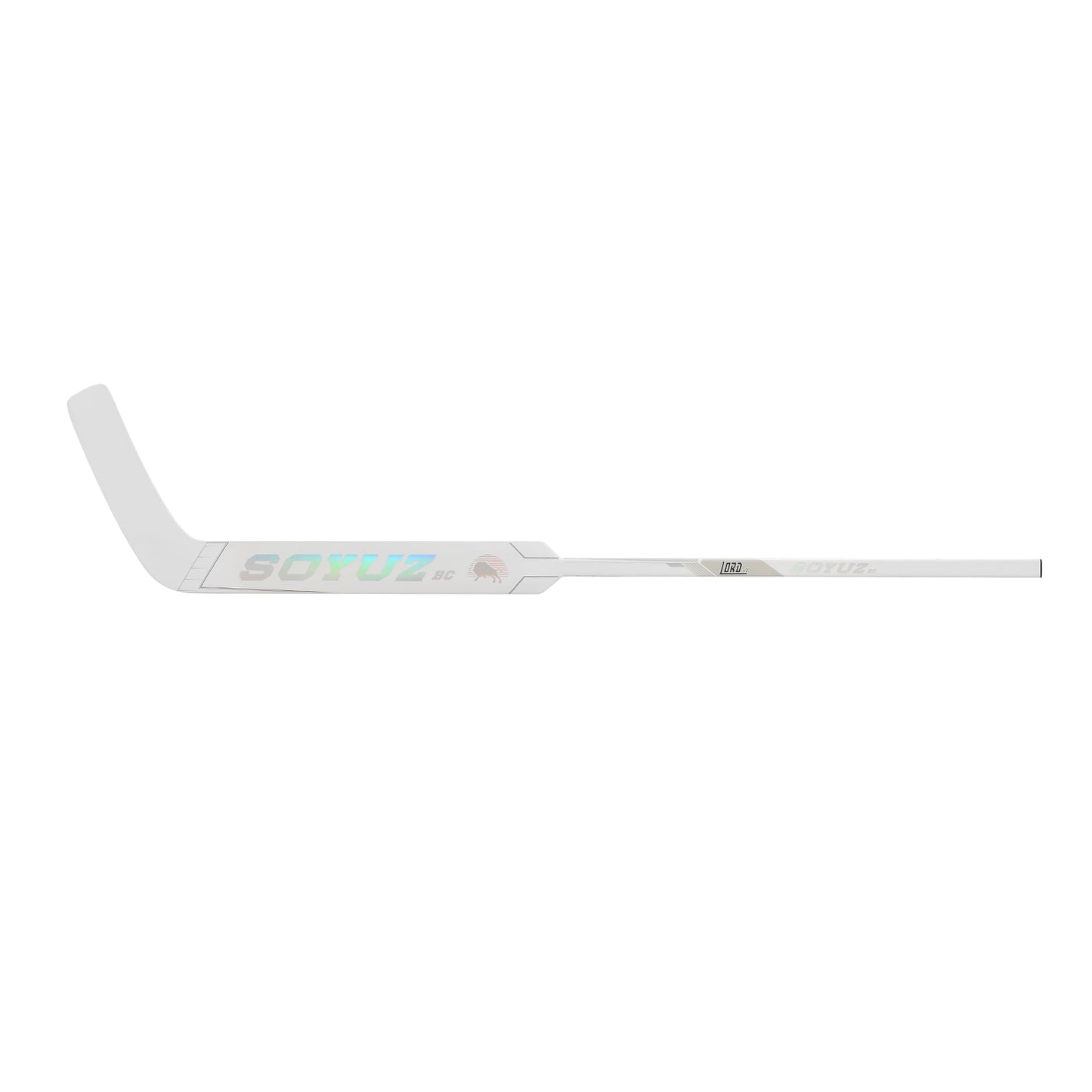SOYUZ LORD custom goalie stick full length – left hand view, white