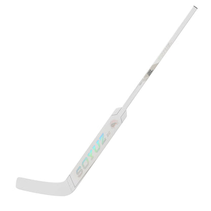 SOYUZ LORD custom goalie stick – full side view, white holographic design