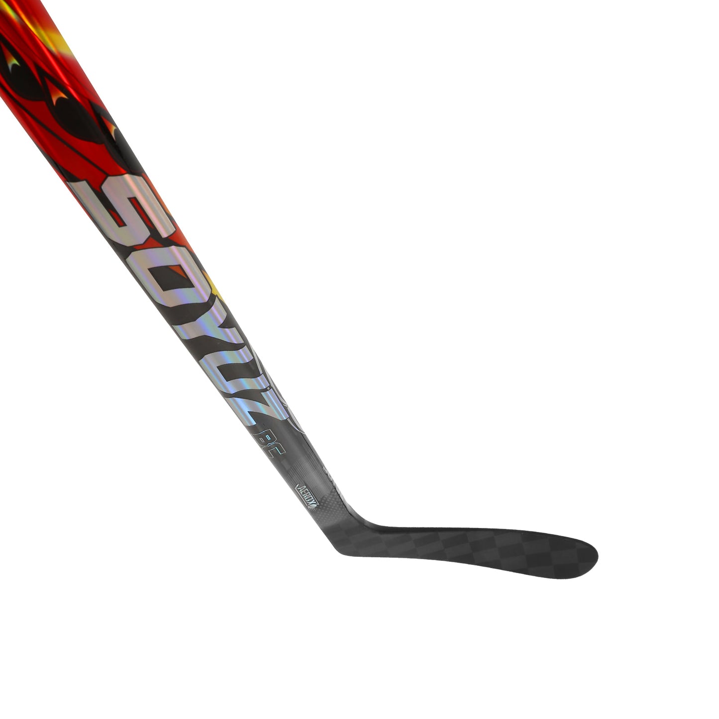 SOYUZ RAPID hockey stick hosel detail – holographic red carbon finish